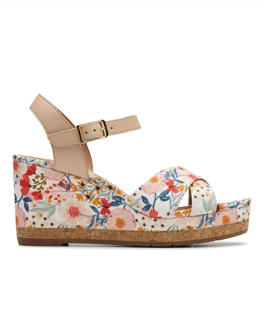 CHICLY FLORAL CLARKS SANDALE TALON HAUT